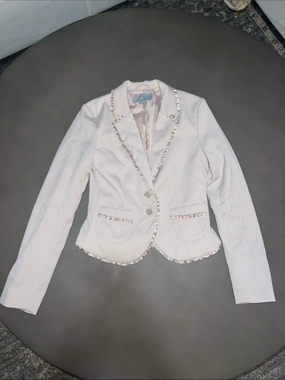 H&M Cream Tan Womens Satin Ruffle-Trim Blazer